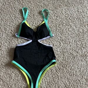 Victoria's Secret Black and Green Monokini with Cut-Out Design